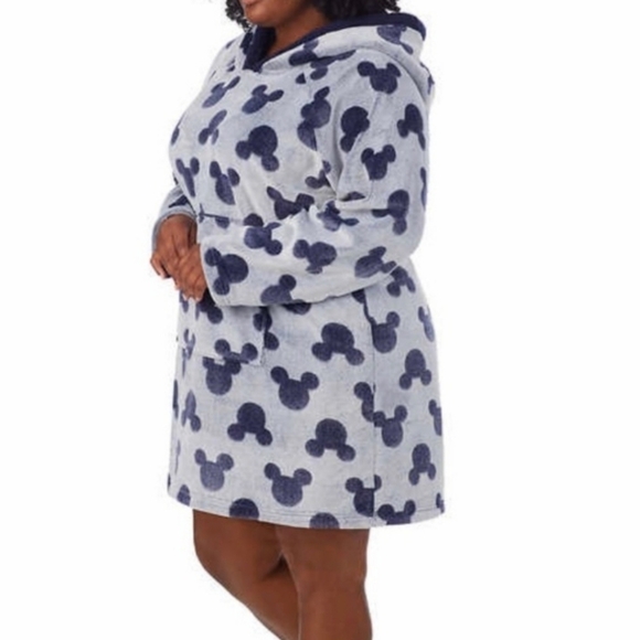 Disney Mickey Mouse Fleece Lounger Sherpa Hood Dark Blue XL - Picture 2 of 13